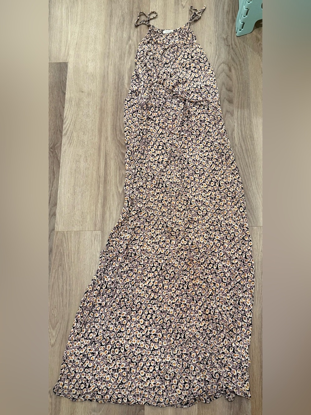 Flynn Skye Floral Maxi Dress Size 1 Black Pink Tie Strap Boho Rayon small s